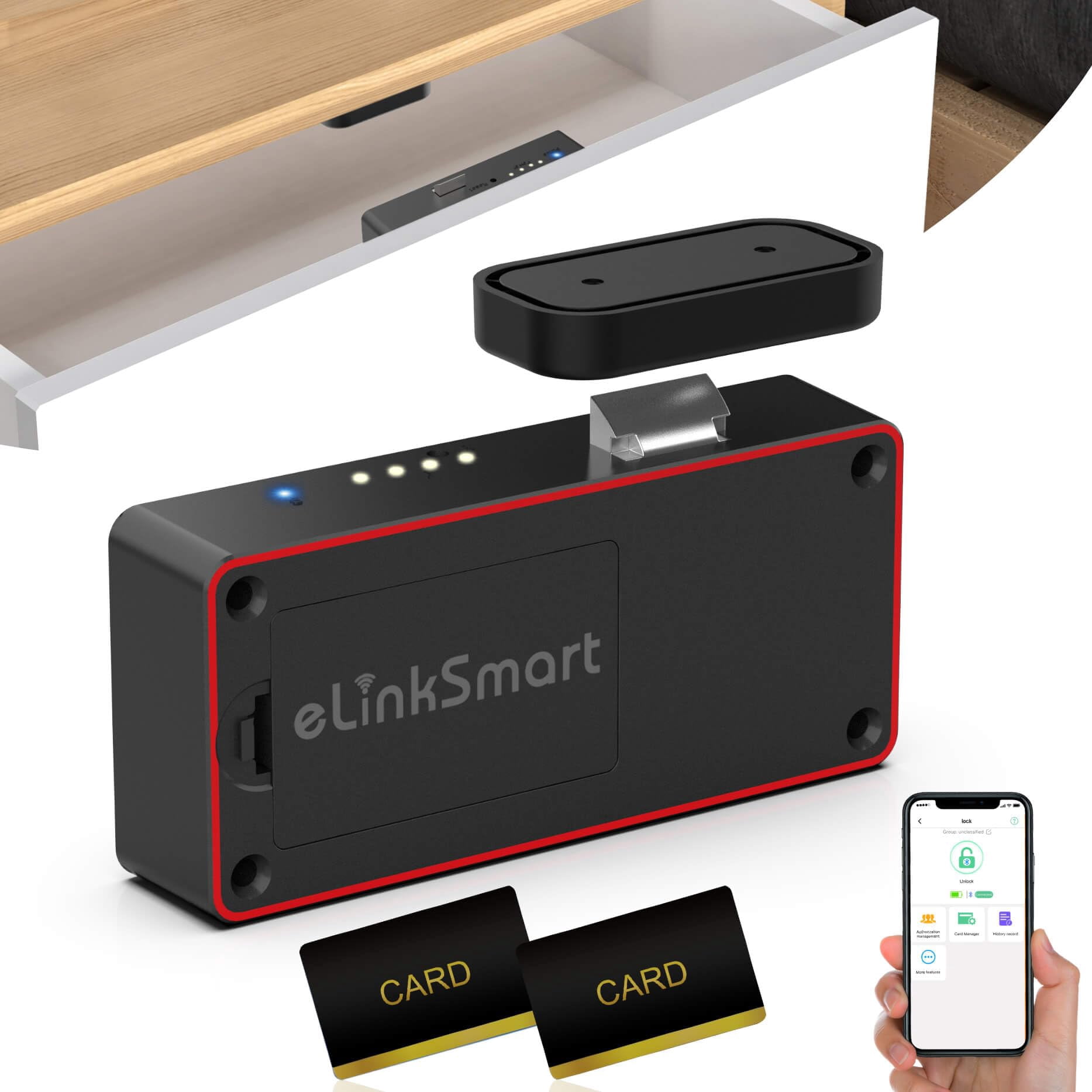 eLinkSmart Smart Cabinet Lock, Hidden No Drill Adhesive Baby Proofing