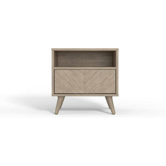 eLuxurySupply Wooden Nightstand Table - 100% Solid Mahogany Mindi Wood Bedside Table Featuring One Storage Drawer and Large Shelf Cubby - 22" L x 16" W x 22" H - Grey