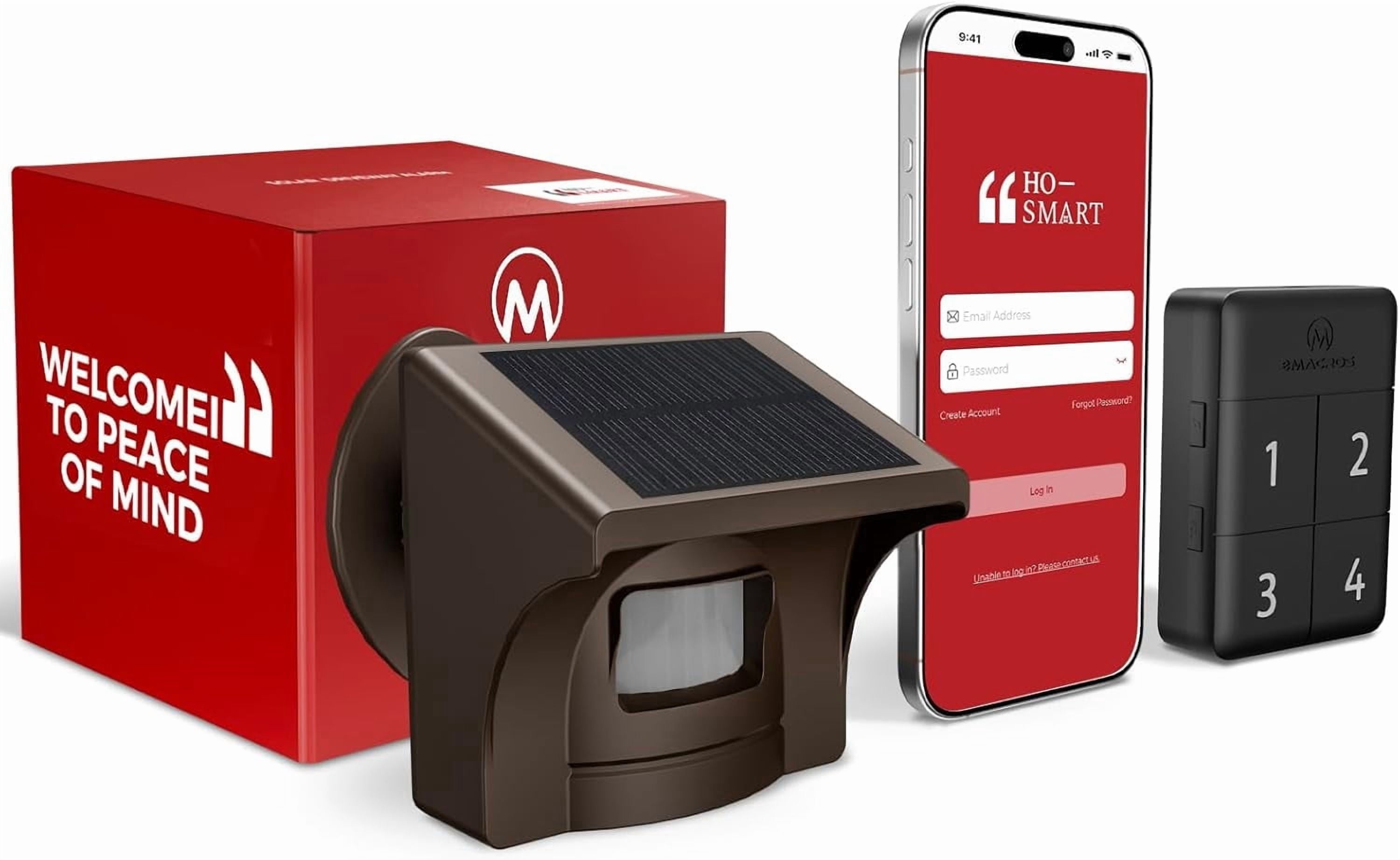 eMACROS Pro 4 Smart Solar Driveway Alarm (2.4G Wi-Fi Only) - App Push Notifications, 1/2 Mile Wireless Range Motion Sensor & Rechargeable Base Station with 3-Day Backup (No Camera)