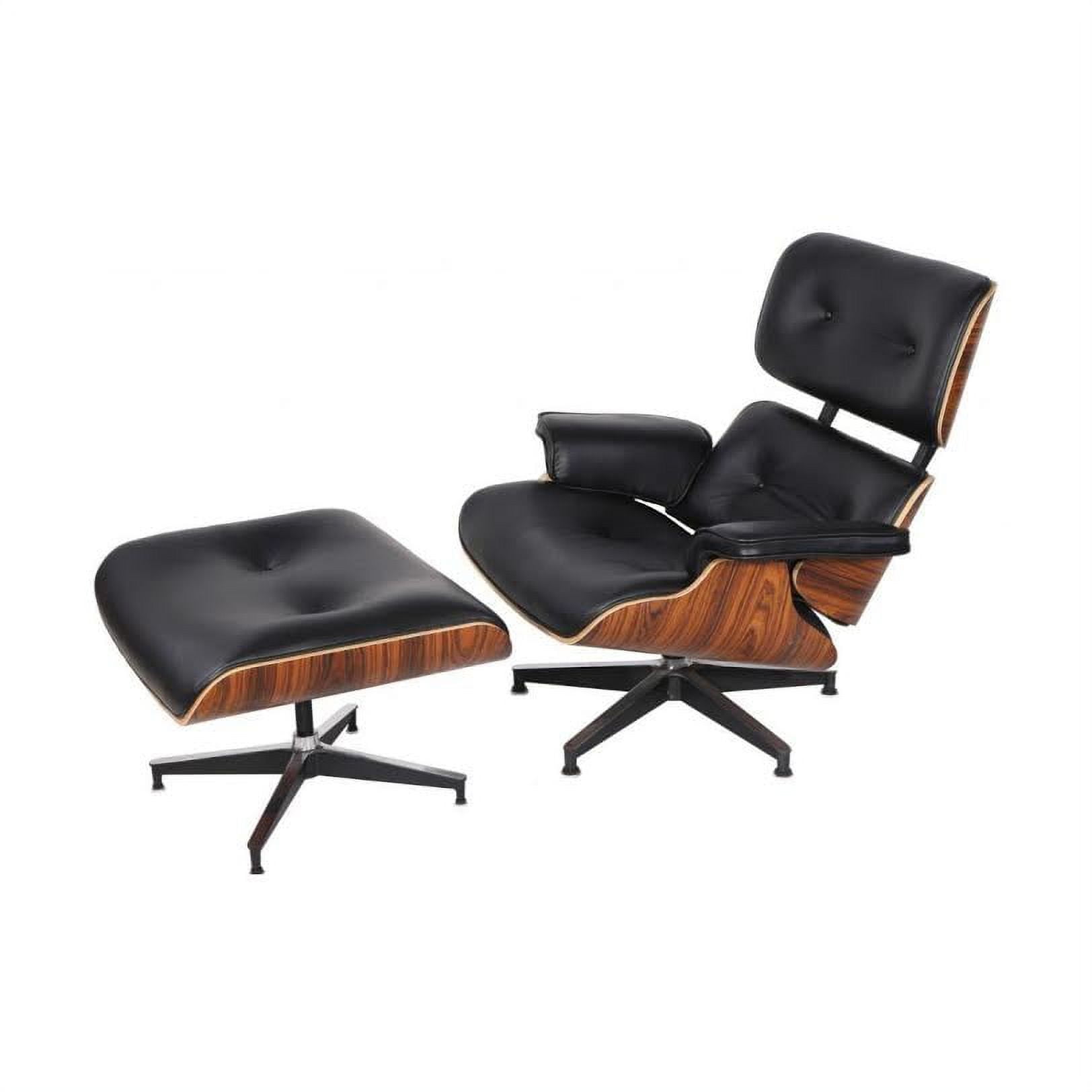 eMod - Mid Century Plywood Lounge Chair and Ottoman Eames Style Leather Black Palisander