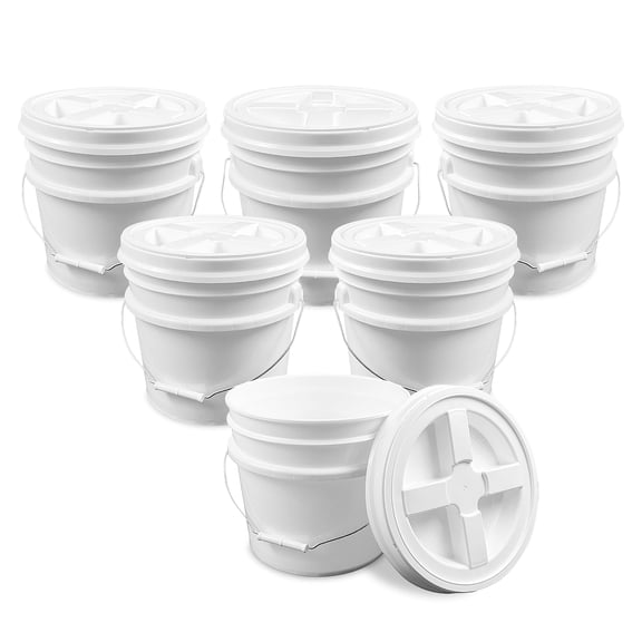 ePackageSupply 3.5 Gallon Bucket with Lid - Food Grade Bucket with Airtight Gamma Seal Screw-On Lid, 90 Mil Heavy Duty HDPE Plastic, BPA Free, for Bulk Food Storage, Made in USA - White, 6 Packs