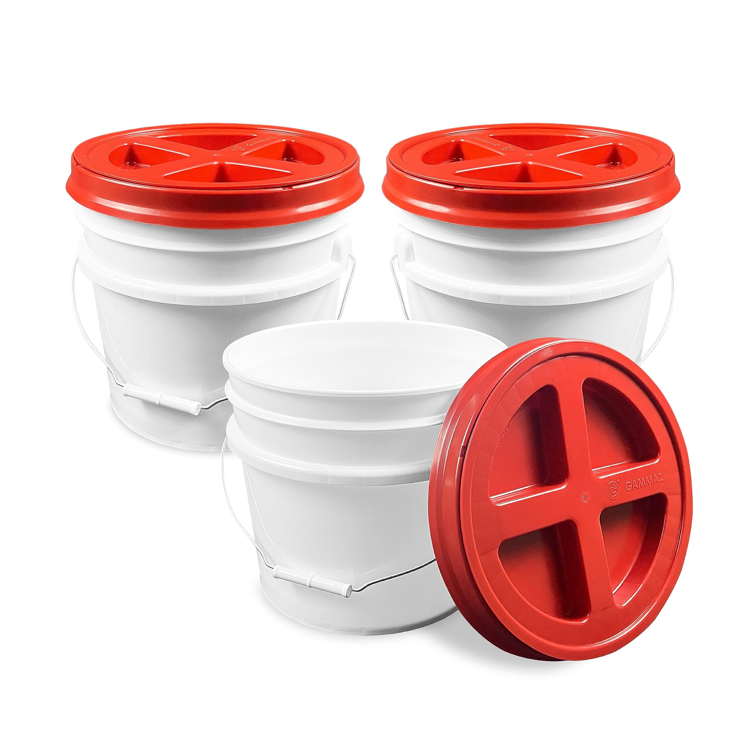 ePackageSupply 3.5 Gallon Bucket with Lid - Food Grade Bucket with Airtight Gamma Seal Screw-On Lid, 90 Mil Heavy Duty HDPE Plastic, BPA Free, for Bulk Food Storage, Made in USA - Red, 3 Packs