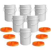 ePackageSupply 5-Gal White Bucket w/ Orange Gamma Seal Airtight Lid, Food Grade BPA-Free HDPE, Heavy-Duty 90 Mil Pail, Made in USA, Stackable & Durable Storage Container 6 Pack