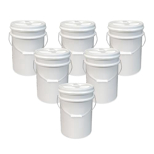 ePackageSupply 5 Gallon Bucket - Food Grade Bucket with Airtight Gamma Seal Screw-On Lid, BPA-Free, Heavy-Duty 90 Mil HDPE Plastic, Bulk Storage, Durable Container, Made in USA, White/White, 6 Packs