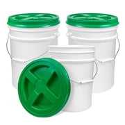 ePackageSupply 5 Gallon Bucket - Food Grade Bucket with Airtight Gamma Seal Screw-On Lid, BPA-Free, Heavy-Duty 90 Mil HDPE Plastic, Bulk Storage, Durable Container, Made in USA, White/Green, 3 Packs