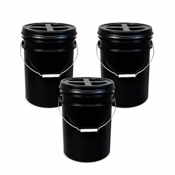 ePackageSupply 5 Gallon Bucket - Food Grade Bucket with Airtight Gamma Seal Screw-On Lid, BPA-Free, Heavy-Duty 90 Mil HDPE Plastic, Bulk Storage, Durable Container, Made in USA, Black/Black, 3 Packs