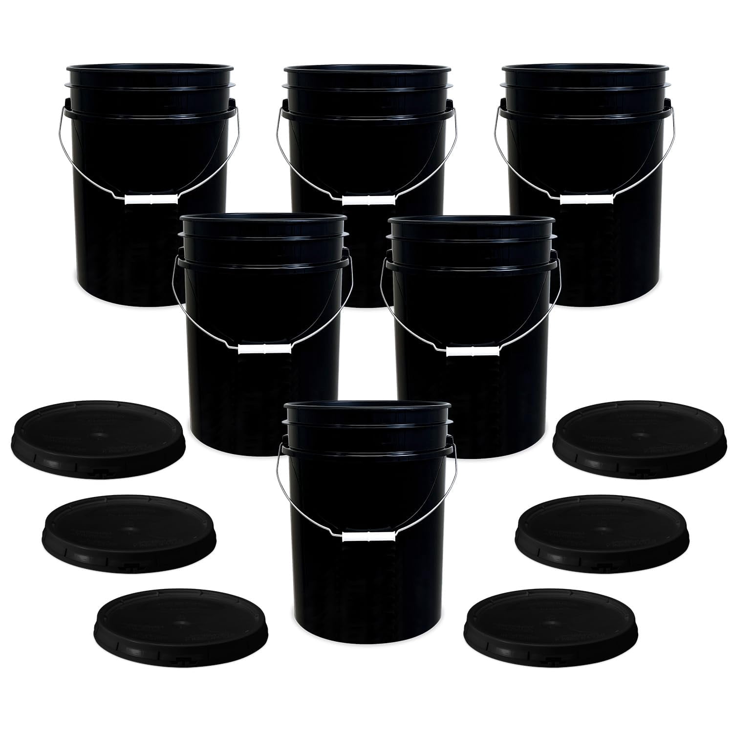 ePackageSupply 5 Gallon Bucket - Food Grade Bucket with Airtight Gasketed Tear Strip Lid, BPA-Free, Heavy-Duty 90 Mil HDPE Plastic Pail, Bulk Storage, Durable Container, Made in USA - Black, 6 Packs