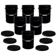 ePackageSupply 5 Gallon Bucket - Food Grade Bucket with Airtight Gasketed Tear Strip Lid, BPA-Free, Heavy-Duty 90 Mil HDPE Plastic Pail, Bulk Storage, Durable Container, Made in USA - Black, 6 Packs