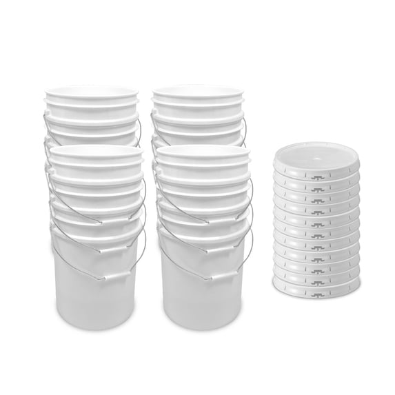 ePackageSupply 5 Gallon Bucket - Food Grade Bucket with Airtight Gasketed Tear Strip Lid, BPA-Free, Heavy-Duty 90 Mil HDPE Plastic Pail, Bulk Storage, Durable Container, Made in USA - White, 12 Packs
