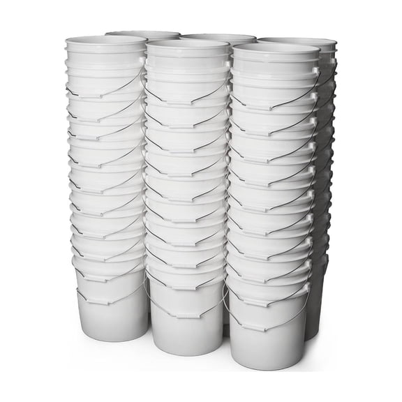 ePackageSupply 5 Gallon Bucket - Food Grade Bucket, Metal Handle Grip, BPA-Free, Heavy-Duty 90 Mil HDPE Plastic Pail, Stackable Utility Container, Made in USA, Lid Not Included, White, 60 Packs