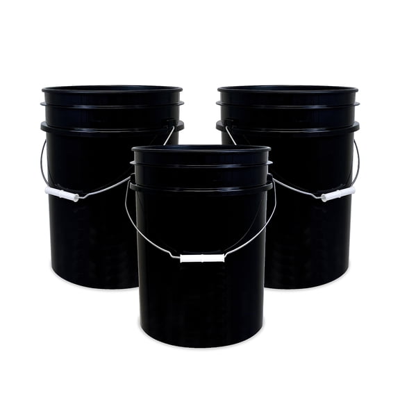 ePackageSupply 5 Gallon Bucket - Food Grade Bucket, Metal Handle Grip, BPA-Free, Heavy-Duty 90 Mil HDPE Plastic Pail, Stackable Utility Container, Made in USA, Lid Not Included, Black, 3 Packs