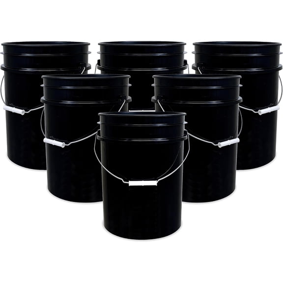 ePackageSupply 5 Gallon Bucket Only | Made in USA | Food Grade | Durable 90 Mil All Purpose Pail | BPA Free | Premium HPDE | Easy Stack and Store | Lids Not Included (Black, 6)