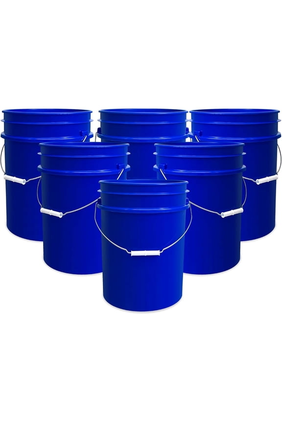 5 Gallon Bucket Only | Made in USA | Food Grade | Durable 90 Mil All Purpose Pail | BPA Free | Premium HPDE | Easy Stack and Store | Lids Not Included (Blue, 6)
