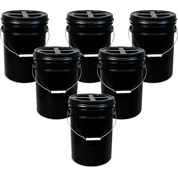 ePackageSupply Premium 5 Gallon Food Grade Plastic Pail with Gamma Seal Lid | Made in USA | BPA-Free | Heavy-Duty 90 Mil | Airtight Stackable Container, 6 Count