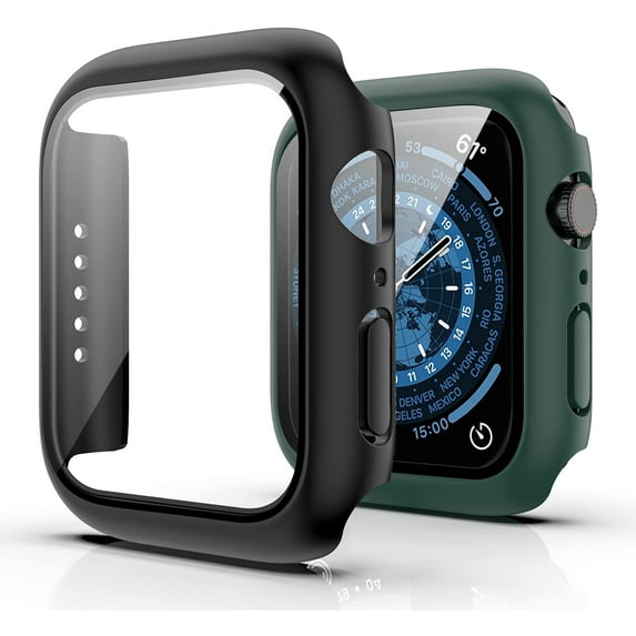 ePacks 2 Pack Apple Watch Case for Apple Watch Series 7 41mm with Built-in Tempered Glass Screen Protector, All-Around Ultra-Thin Bumper Full Cover Hard PC Protective Case for iWatch, Green, Black
