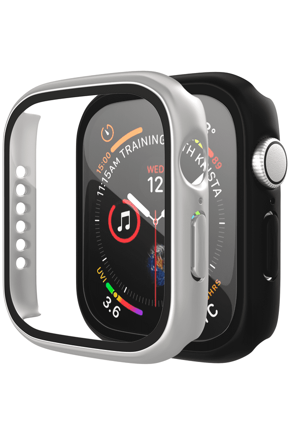 2 Pack Compatible with Apple Watch 41mm Bumper Case, ePacks Series Matte Case for Apple Watch SE and iWatch Series 7 6 5 4, Military Grade Durable Protective Cover, Shock Proof, Black, Silver