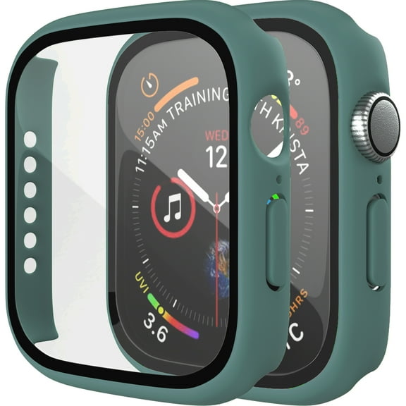 ePacks 2 Pack Hard PC Case with Tempered Glass Screen Protector Compatible with Apple Watch Series 7 41mm, Ultra-Thin Scratch Resistant Overall Protective Cover for iWatch S7, Midnight Green