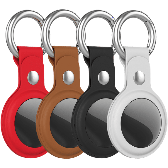 ePacks Air Tag Keychain for Apple Airtags Holder , 4 Pack Protective Leather Airtags Case Tracker Cover with Air Tag Holder, Airtag Key Ring Compatible with Apple New AirTag Dog Collar (Multi-Color)