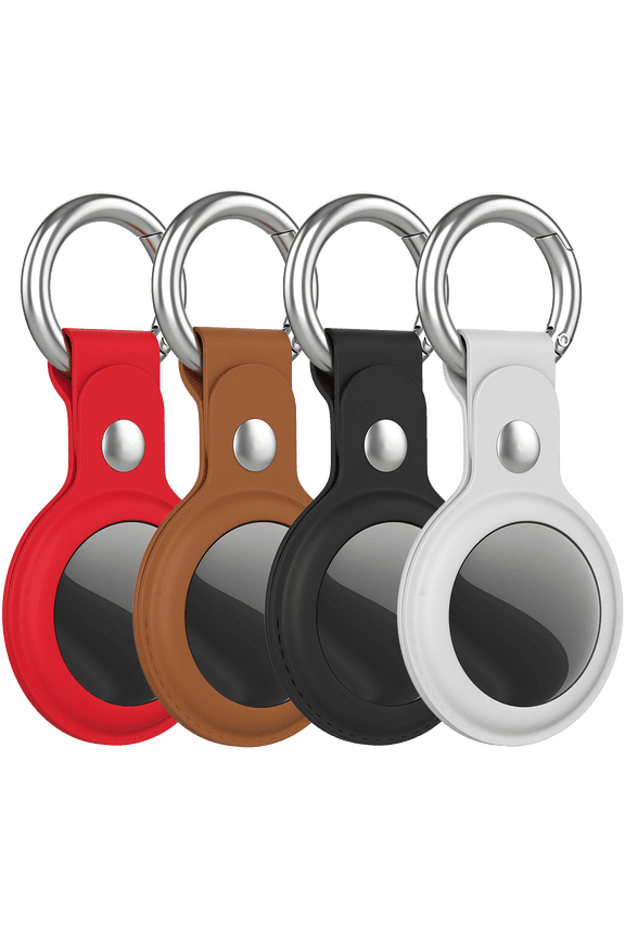 Air Tag Keychain for Apple Airtags Holder , 4 Pack Protective Leather Airtags Case Tracker Cover with Air Tag Holder, Airtag Key Ring Compatible with Apple New AirTag Dog Collar (Multi-Color)