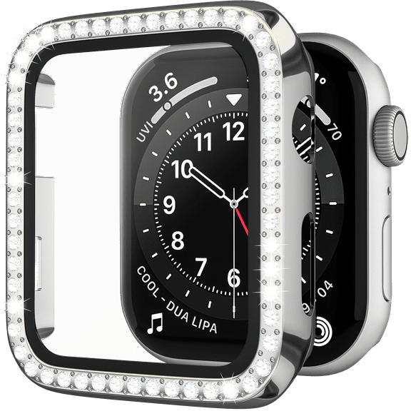 ePacks for Apple Watch Case 40mm Series 6/5/4/SE with Tempered Glass Screen Protector, Bling Case Crystal Diamonds Rhinestone Bumper Overall Hard PC Protective Cover for iWatch 40mm, Silver