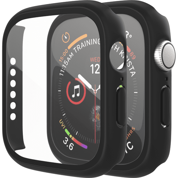 ePacks Apple Watch Case for Apple Watch Series 7 41mm with Built-in Tempered Glass Screen Protector, All-Around Ultra-Thin Bumper Full Cover Hard PC Protective Case for iWatch, Black