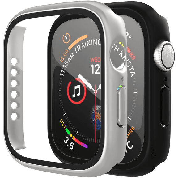 ePacks Compatible with Apple Watch Screen Protector 41mm Series 7 iWatch Case, 2 Pack Full Protective Ultra-Thin Hard PC Bumper Scratch Resistant HD Protective Face Cover, Black, Silver, 41mm