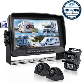 eRapta A9 RV Backup Camera System with 9’’ Large Monitor, Backup camera for RV Car Box Truck Trailer HD Rear and Side View Camera Quad 4 Split Screens Advanced DVR Record Function IP69 Waterproof