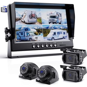 eRapta Backup Camera 9 inch for RV Semi Box Truck Trailer Rear and Side View Quad 1080P HD Camera 4 Split Screens Record Function IP69 Waterproof Night Vision