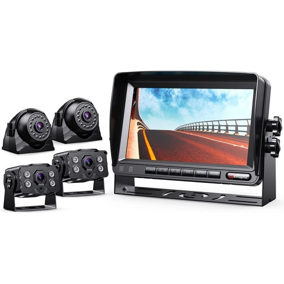 eRapta Backup Camera System Kit 7" Monitor for Car RV Truck Trailer Tractor 5th Wheel Split Screen 1080P Back up Reversing Parking System Night Vision Rear and Side Wired Camera Y0202