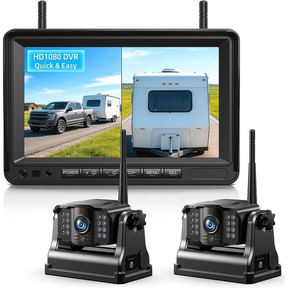 eRapta Magnetic Solar Wireless Backup Camera with 7'' Monitor Rear View Camera IP69 Waterproof Night Vision for RV/Pickup/Truck/Trailer/Bus