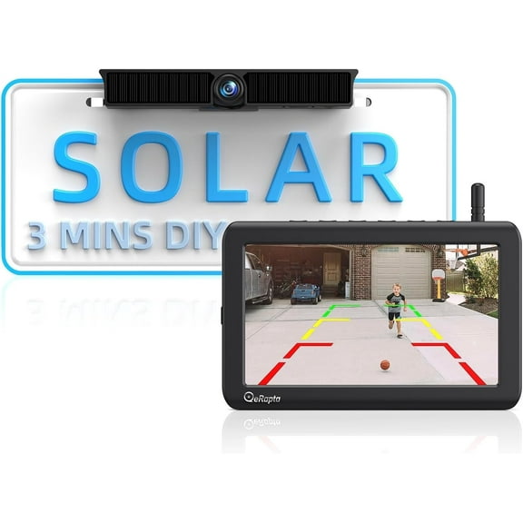 eRapta Magnetic Solar Wireless Backup Camera with 7'' Monitor Rear View Camera IP69 Waterproof Night Vision for RV/Pickup/Truck/Trailer/Bus