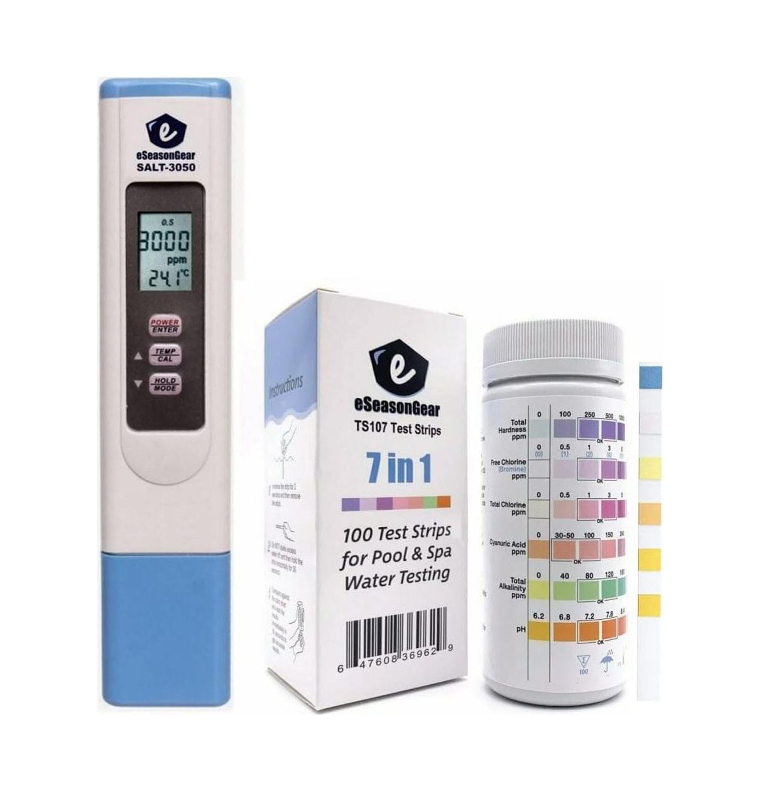 eSeasongear SALT3050 + TS107 Combo, Salt Meter + Test Strip for Salt