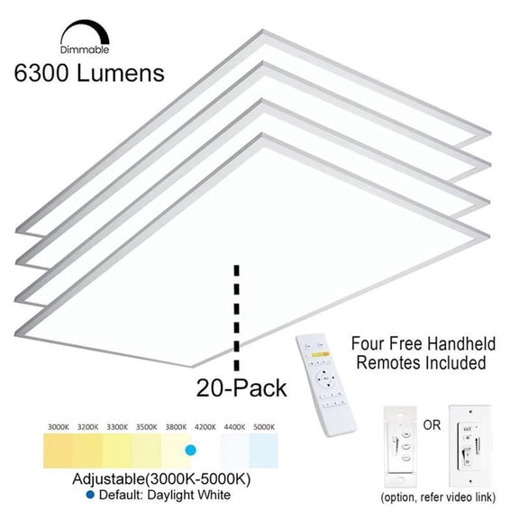 eSenLite 2ft.x4ft. 6300LM LED Commercial Unique Flat Panel Ceiling Light (20pcs)