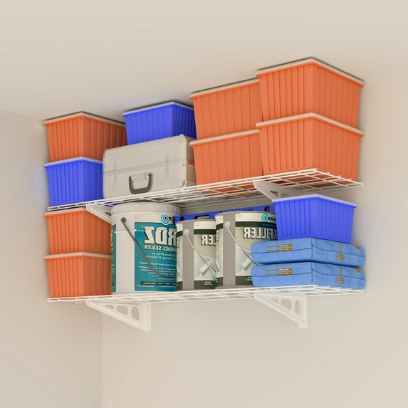 eShelf 2-Pack Wall Shelf Steel Garage Shelving Storage Rack 12" by 48" (1x4 ft) White