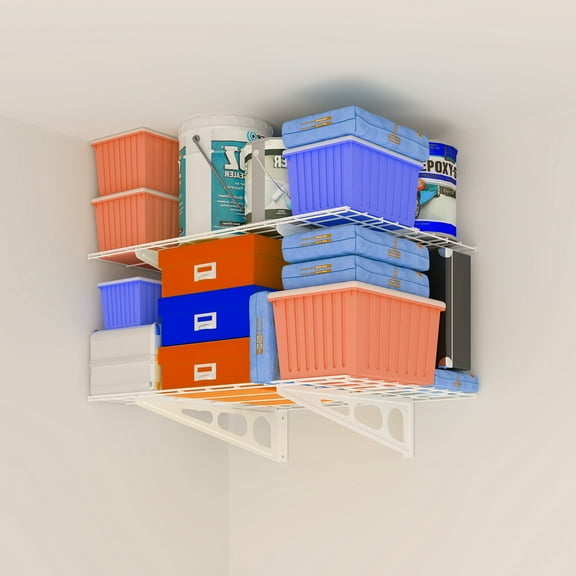 eShelf 2-Pack Wall Shelf Steel Garage Shelving Storage Rack 24" by 48" (2x4 ft) White