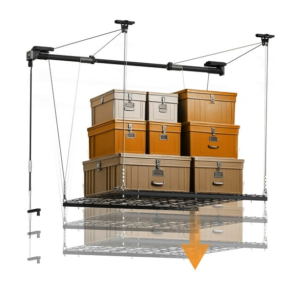 eShelf 4X4 ft Overhead  Garage Ceiling Storage Racks, Up to 300 Lbs, Heavy-duty Garage Hanging Storage Rack, Black