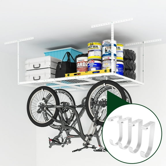 eShelf Set of 4 Flat Hooks for Garage Racks and Wall Storage Shelves, White