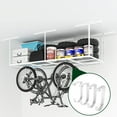 thumbnail image 1 of eShelf 3x8 Heavy Steel Overhead Garage Storage Rack, Adjustable Ceiling-Mounted Organizer with 600lbs Capacity, 4 Hanging Hooks & 22"-40" Height Range, Heavy-Duty Metal Storage System (White), 1 of 8