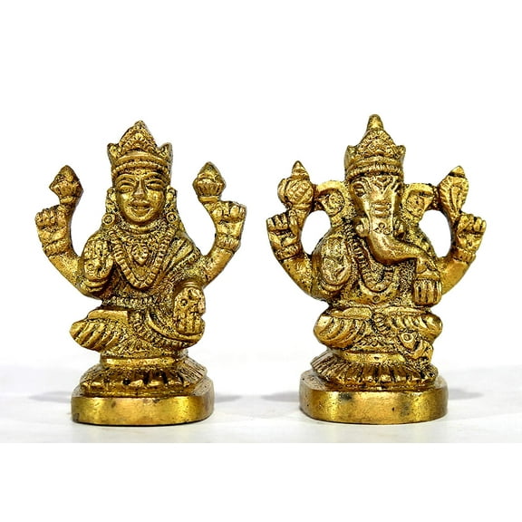 eSplanade 2.25 (Small Size) - Ganesh Laxmi Idol - Beautiful Ganesh Ganpati Ganesha Laxmi Lakshmi Brass Sculpture for Deepawali Diwali Puja