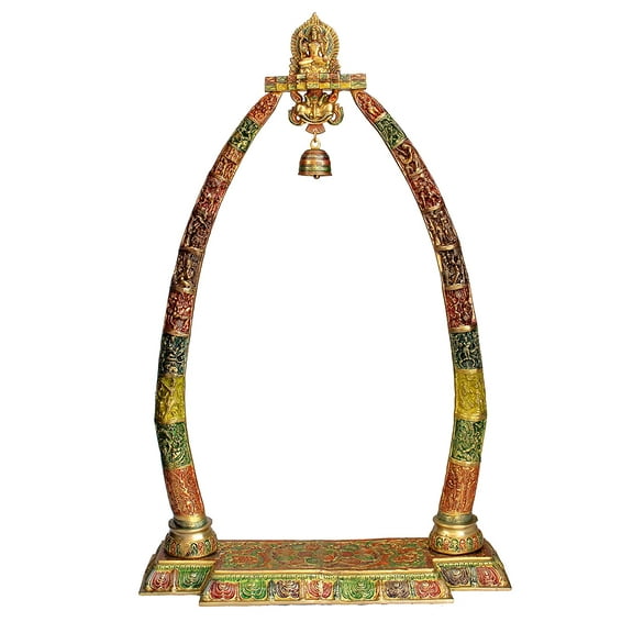 eSplanade Colored Brass Temple Arch Stand Singhasan Darbar for Idol Statue Sculpture (Very Big 46") | for Radha Krishna, Shivji, Ram Mandir, Gopal Laddoo, Balaji, Ganesh Idols etc (Multicoloured)