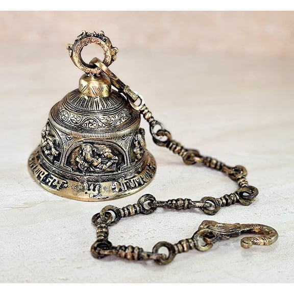 eSplanade - Ethnic Brass Ganesha Ganesh Temple Bell with Chain | Brass Hanging Bell | Home Decor | Pooja Accessories