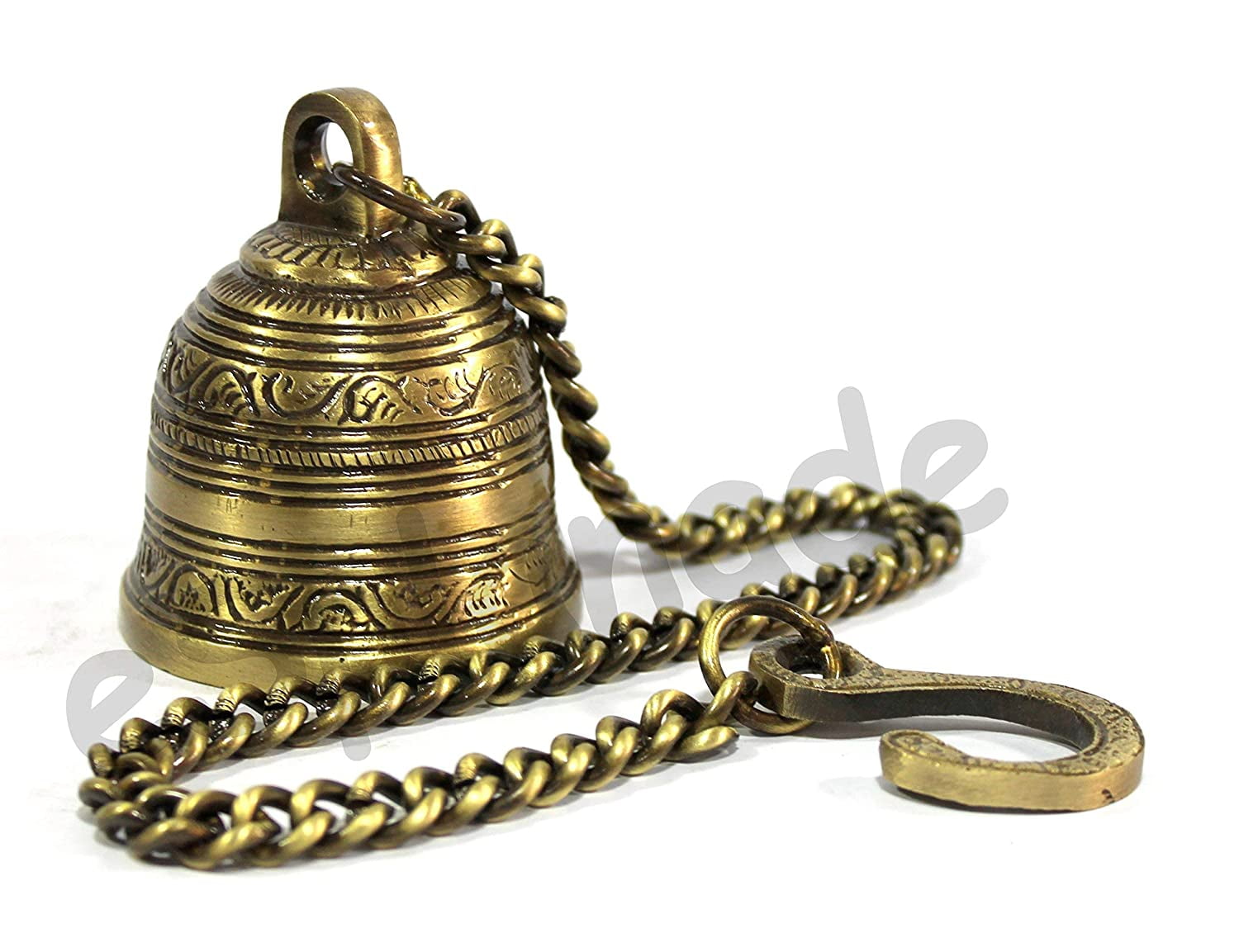 eSplanade - Ethnic Temple Hanging Bell - Door Bell with Chain | Door Decor | Home Decor | Pooja Accessories | Brass - 2.5" Inches with 16" Inches Chain