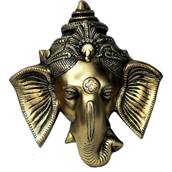eSplanade - Ganesha Ganesh Ganapati Face Figurine Sculpture Door Wall Hanging | Door or Wall Decor - Home Decor | Brass - 6" Inches
