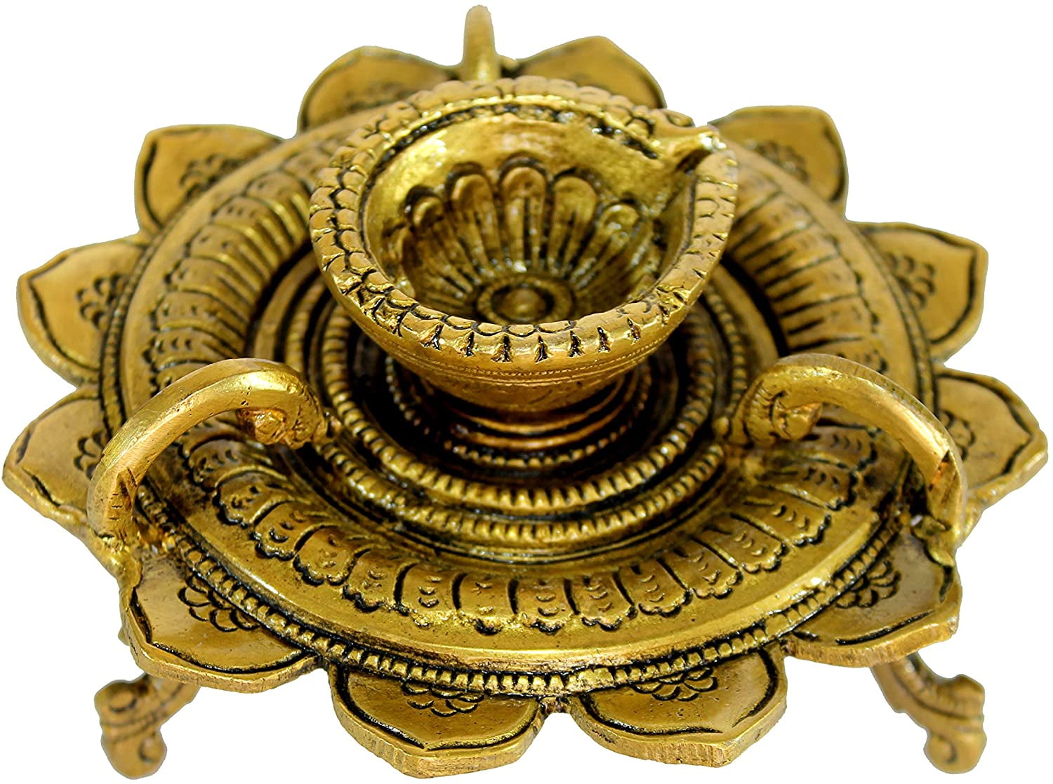 eSplanade Lotus Shaped Round Diya Oil Lamp - Deepam Diya Lamps Kuthu Vilakku | Pooja Accessories - Home Decor | Brass - Dia. 5" Inches