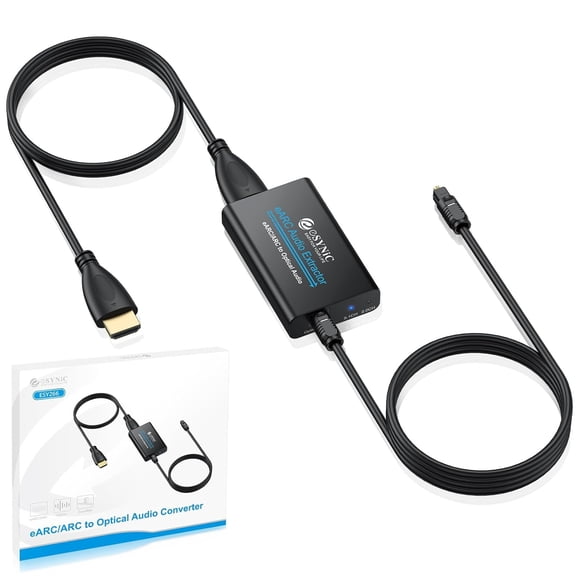 eSynic Professional eARC/ARC to Optical Audio Extractor - 192kHz High Sampling Rate, Dolby 5.1 & DTS 5.1 Support, 7ft Long Cable, Plug-and-Play for HDTV to Soundbar/Headphones