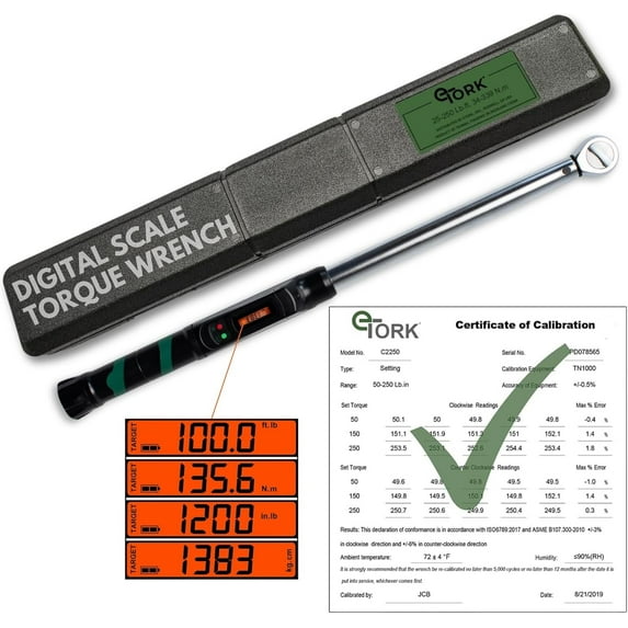 eTORK - Click-Style Torque Wrench | 1/2 Torque Wrench | 250 lbs Torque Wrench | Auto Torque Wrench | Electronic Scale Torque Wrench 1/2 Drive | Range: 25-250 ft.-lb./34-340 N.m)