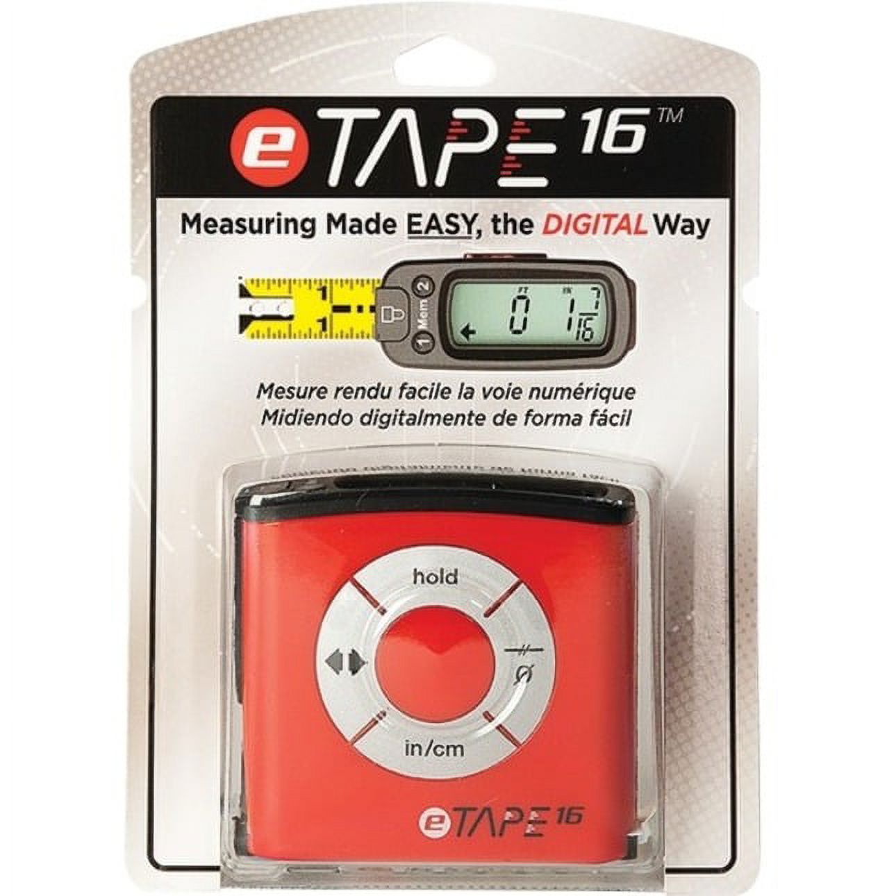 eTape16 ET16.75-db-RP Digital Tape Measure, 16 Feet, Red - image 1 of 2