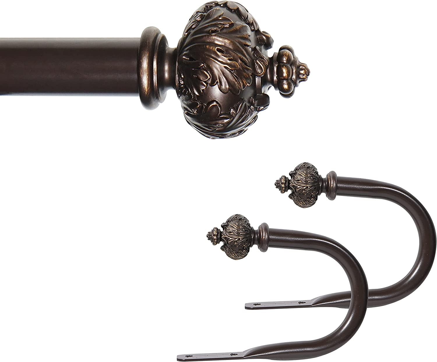eTeckram 1" Curtain Rod with Albert Finials - 28" to 48", Bronze Gold