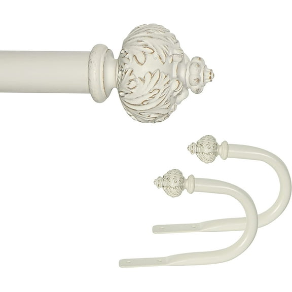 eTeckram 1" Curtain Rod with Albert Finials - 28" to 48", Weathered White