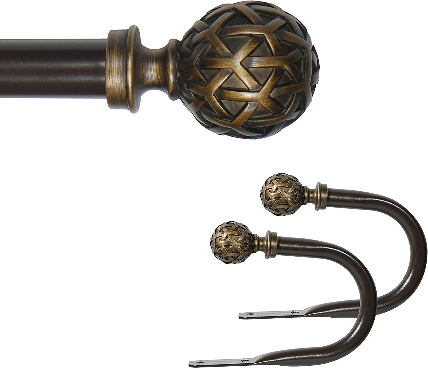 eTeckram 1" Curtain Rod with Geo Ball Finials - 28" to 48", Bronze Gold